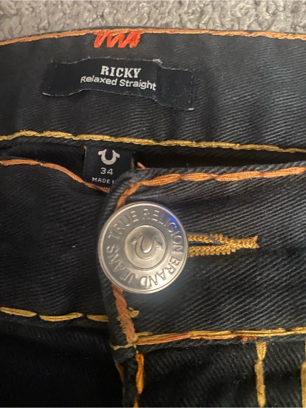 True Religion Men’s Black Jeans with Orange Blob Stitching AND Tigers Size L Men